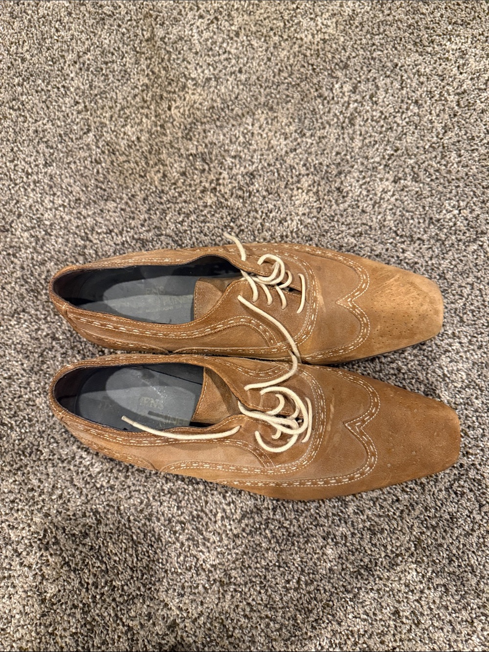 Donald J. Pliner Tan Suede Wingtip Derby Shoes